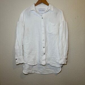 Lola River Womens L Top Long Sleeve Button Down White Gauze Beach Boho Light Air